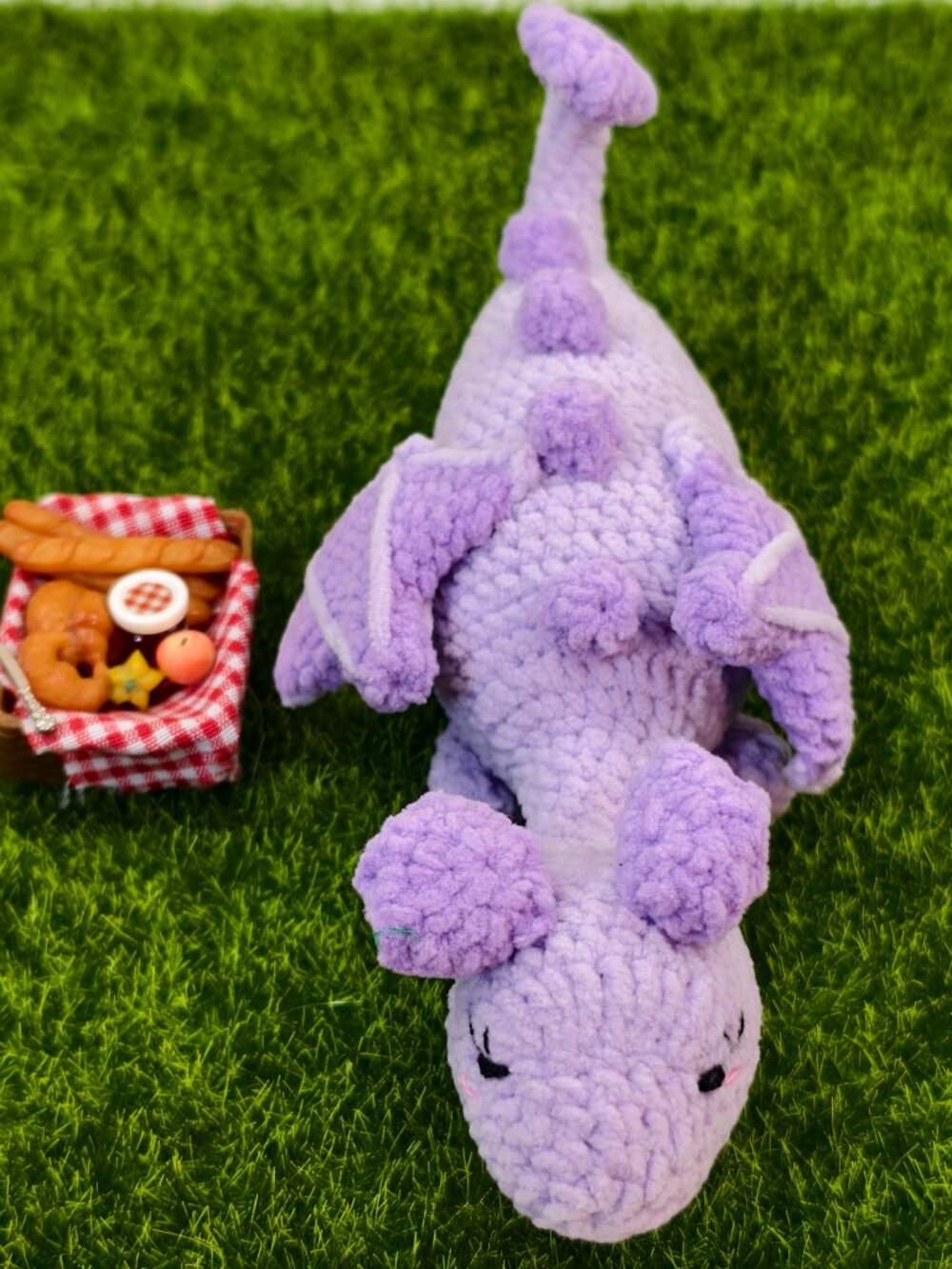 Handmade Amigurumi Crochet Purple Sleepy Dragon Plushie
